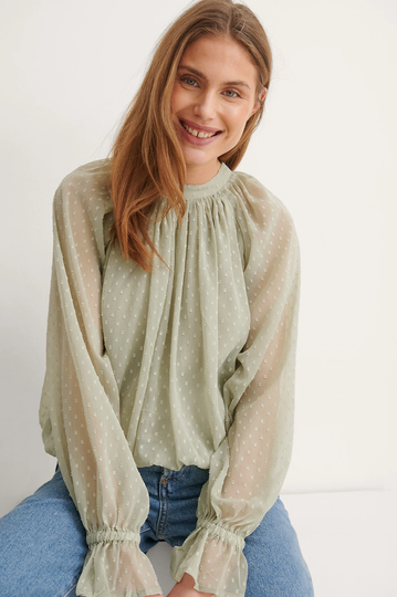 NA-KD Boho Voluminös Blus - Green