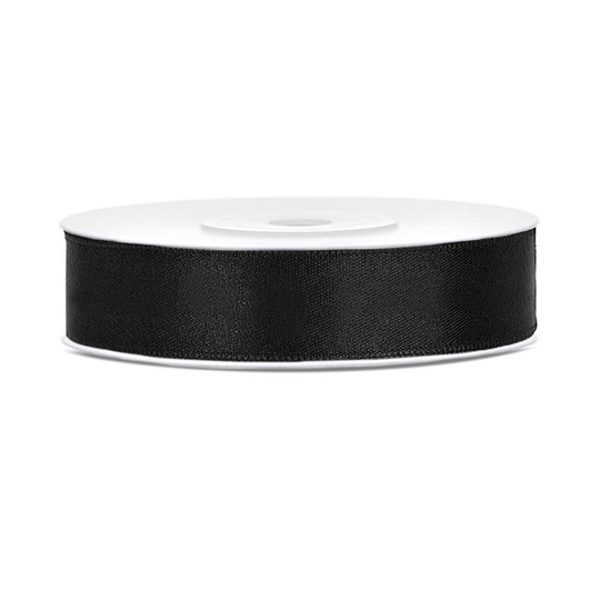 Satinband Svart - 12 mm x 25 m