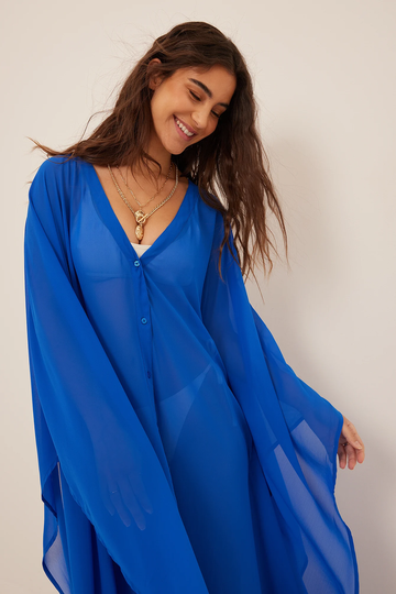 NA-KD Boho Flowy Buttoned Caftan - Blue