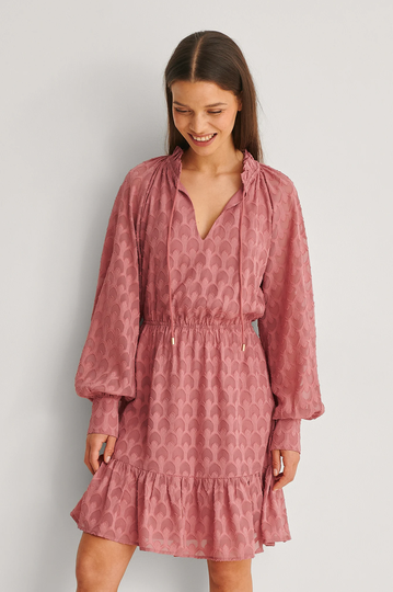 NA-KD Boho Miniklänning Med Ryschkrage - Pink