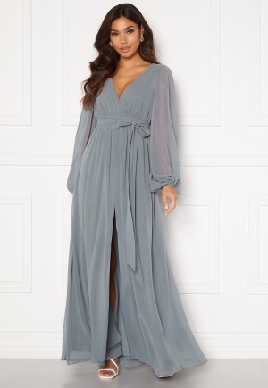 Goddiva Long Sleeve Chiffon Dress Air Force Blue XS (UK8)