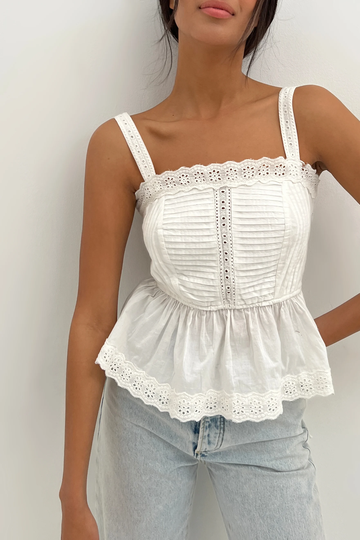 NA-KD Boho Topp med spetsdetaljer - White