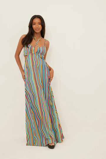 NA-KD Trend Maxiklänning med banddetalj - Multicolor,Stripe