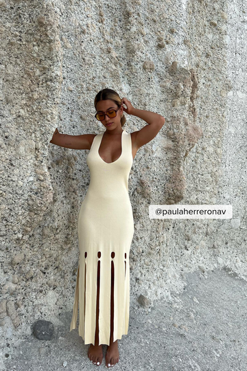 Femmeblk x NA-KD Maxiklänning med detaljer - Offwhite,Yellow