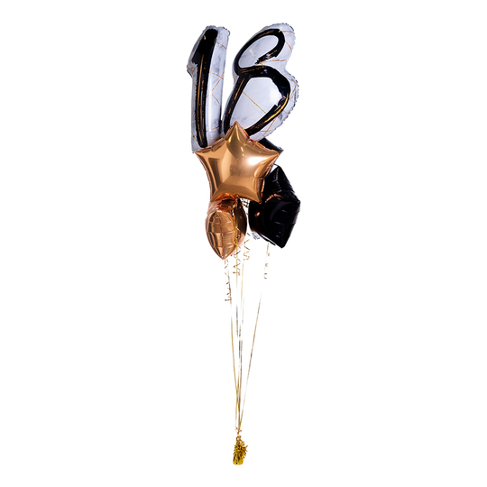 Ballongbukett Marble Shape Birthday 18 Guld/Svart