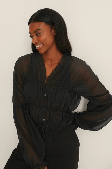 NA-KD Boho Chiffonblus med elastisk midja - Black