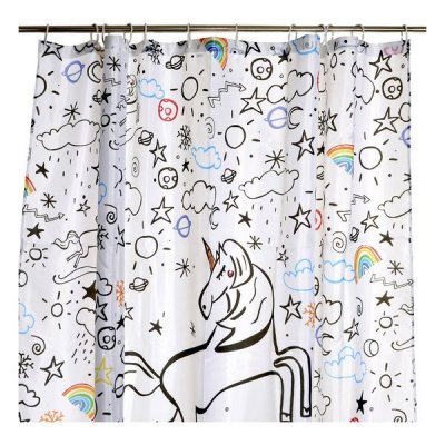Duschdraperi DKD Home Decor Enhörning Polyester (180 x 200 cm)