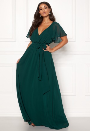 Goddiva Flutter Chiffon Maxi Dress Dark Green M (UK12)