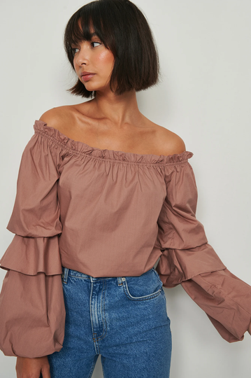 NA-KD Boho Ekologisk off shoulder-blus - Pink