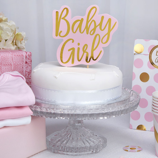 Cake Topper - Baby Girl - Rosa/Guld