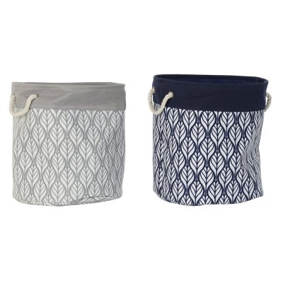 Korg DKD Home Decor 8424001856428 Blad Grå Polyester Vit Marinblå Boho Löv av en växt (39 x 39 x 41 cm) (39 cm) (2 pcs)
