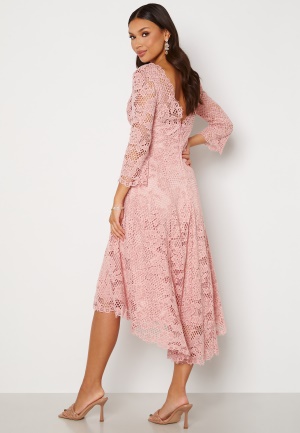 Goddiva Lace High Low Midi Dress Blush XS (UK8)