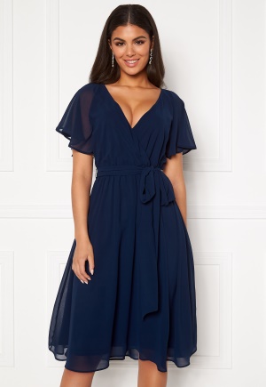Goddiva Flutter Chiffon Midi Dress Navy XS (UK8)