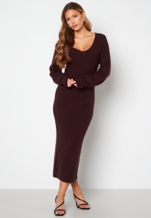 BUBBLEROOM Rosanna knitted puff sleeve dress Wine-red L
