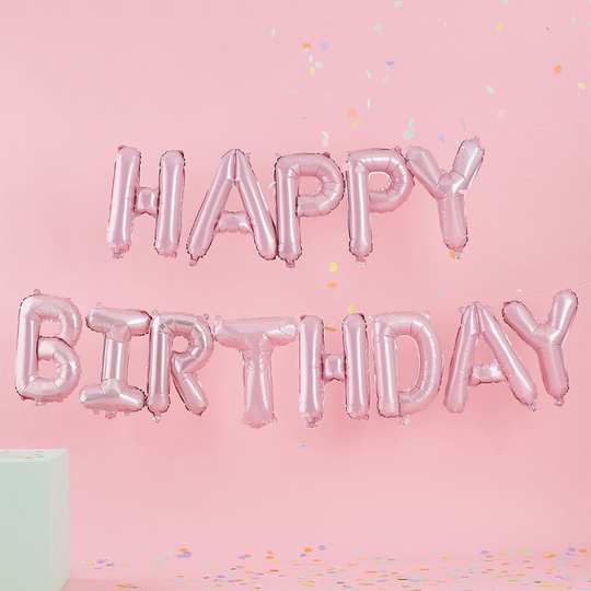 Ballonggirlang - Happy Birthday - Ljusrosa