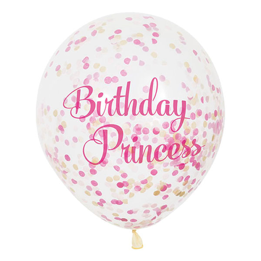 Konfettiballonger Rosa Birthday Princess - 6-pack