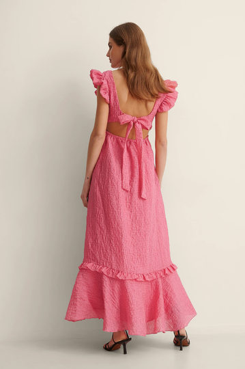 NA-KD Trend Maxiklänning Med Volangdetalj - Pink