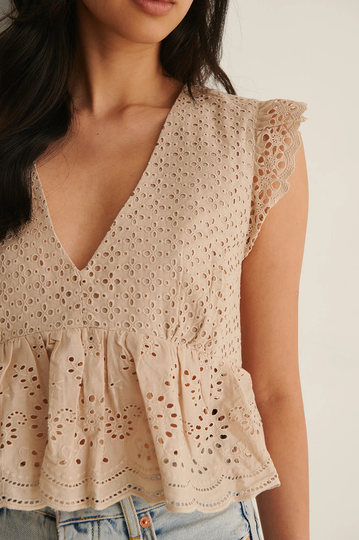 NA-KD Boho Ekologisk v-ringad topp - Beige