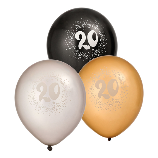 Ballonger Svart/Vit/Guld 20 - 6-pack