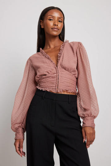 NA-KD Boho V-ringad dobbyblus - Pink