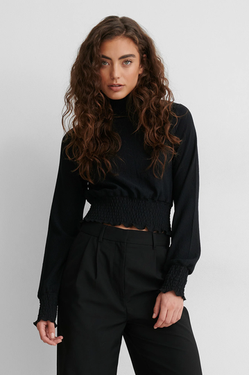 NA-KD Boho Crepe-Topp Med Smockmidja - Black