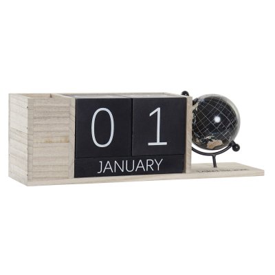 Skrivbordskalender DKD Home Decor Svart Paulowniaträ (35 x 9 x 11,5 cm)