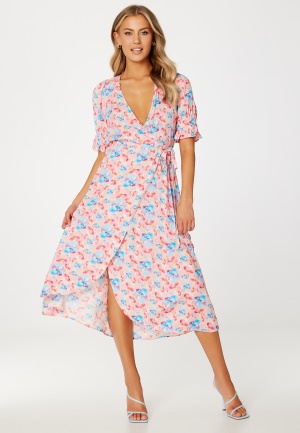 VILA Elegance S/S Wrap Dress Apricot Ice AOP: Wat 36
