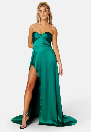 Elle Zeitoune Magnolia Satin High Slit Dress Emerald Green XS (UK8)