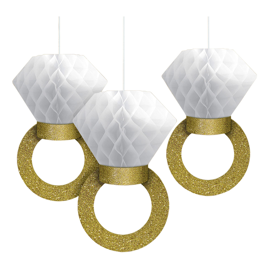 Diamantringar Honeycombs Hängande Dekoration - 3-pack