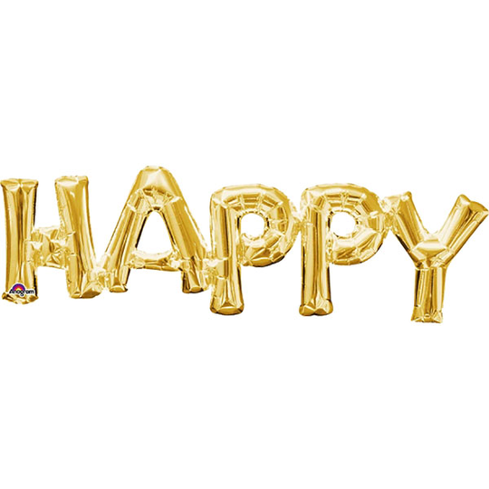 Folieballong - Happy - Guld