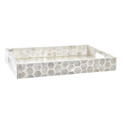 Snacksbricka DKD Home Decor Mosaik Vit Pärlemor Boho (30 x 20 x 4 cm)