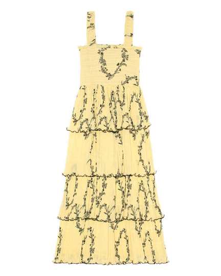 Midiklänning georgette flounce smock gul