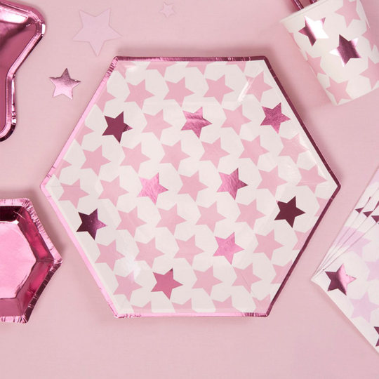 Papptallrikar - Stars - Rosa