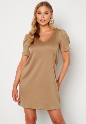 VILA Tinny V-Neck S/S Puff Sleeve Dress Tiger Eye XS