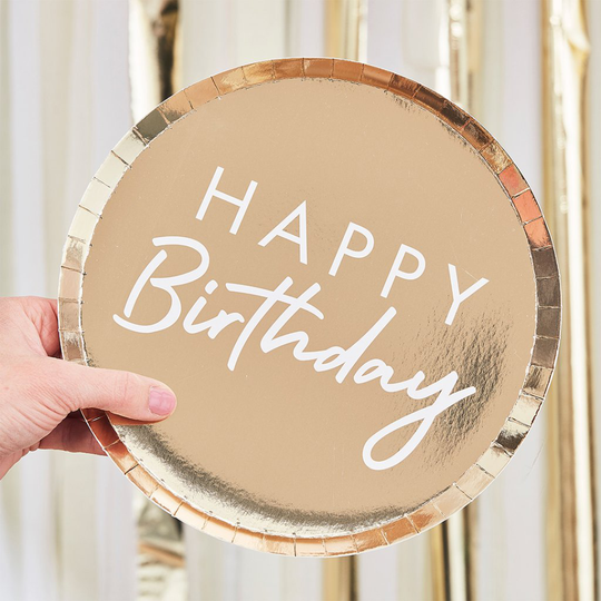 Papptallrikar - Happy Birthday - Guldmetallic