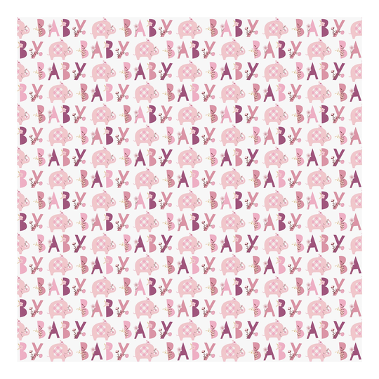 Presentpapper Baby med Elefanter Rosa