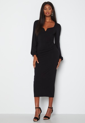 BUBBLEROOM Rudina puff sleeve midi dress Black L