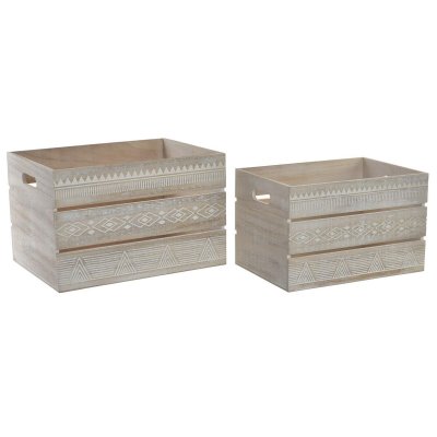 Uppsättning med Dekorativa Lådor DKD Home Decor Trä Boho (2 pcs)