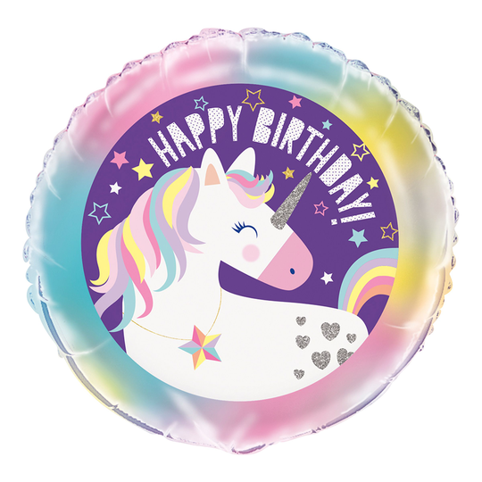 Folieballong Enhörning Happy Birthday Lila - 1 pack
