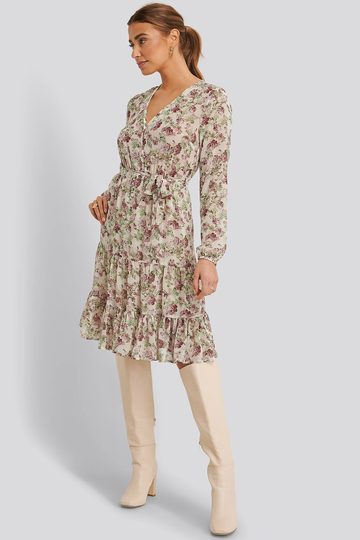 NA-KD Boho Self-Tie Printed Midi Dress - Flower