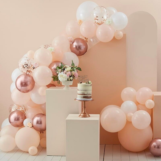 Ballongbåge Roséguld/Persika/Vit
