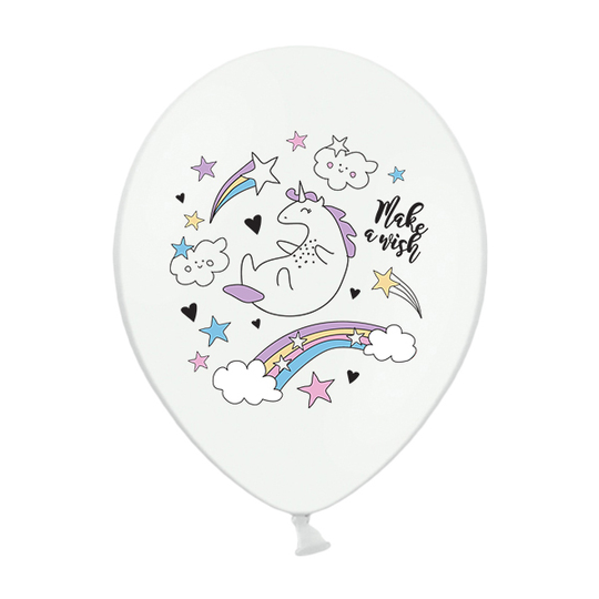 Ballonger - Make a wish - Vita med unicornmönster