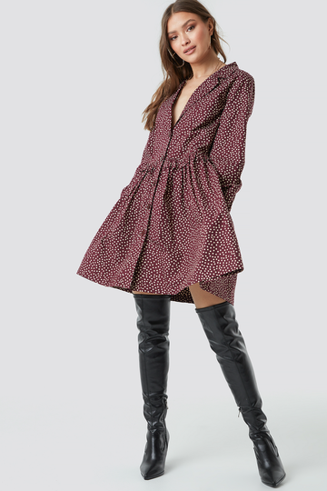 NA-KD Boho Oversize Ruffle Detail Shirt Dress - Purple