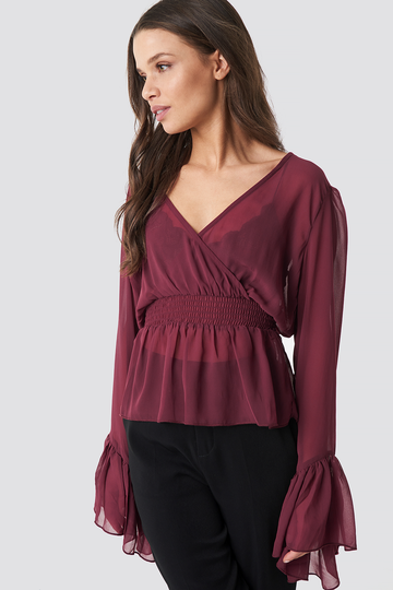 NA-KD Boho V-Neck Frill Sleeve Top - Purple