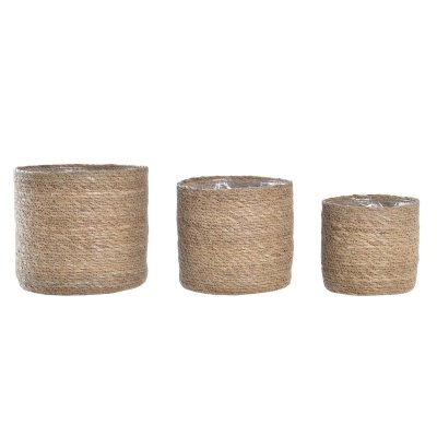 Kruka DKD Home Decor Naturell PE Sjögräs Boho (3 Delar) (20 x 20 x 18 cm)