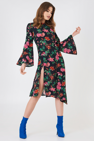 NA-KD Boho High Slit Asymmetric Midi Dress - Multicolor