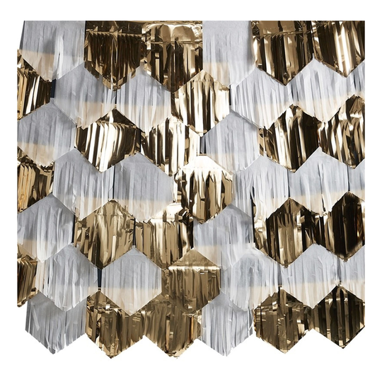 Backdrop Vit/Guld Metallic Fransar DIY