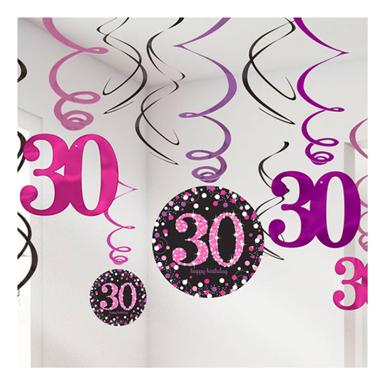Swirls 30 Rosa Hängande Dekoration - 12-pack