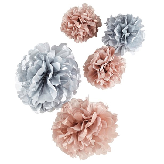Pom poms - 5-pack - Silver/Roséguld