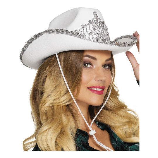 Cowboyhatt Vit med Tiara - One size